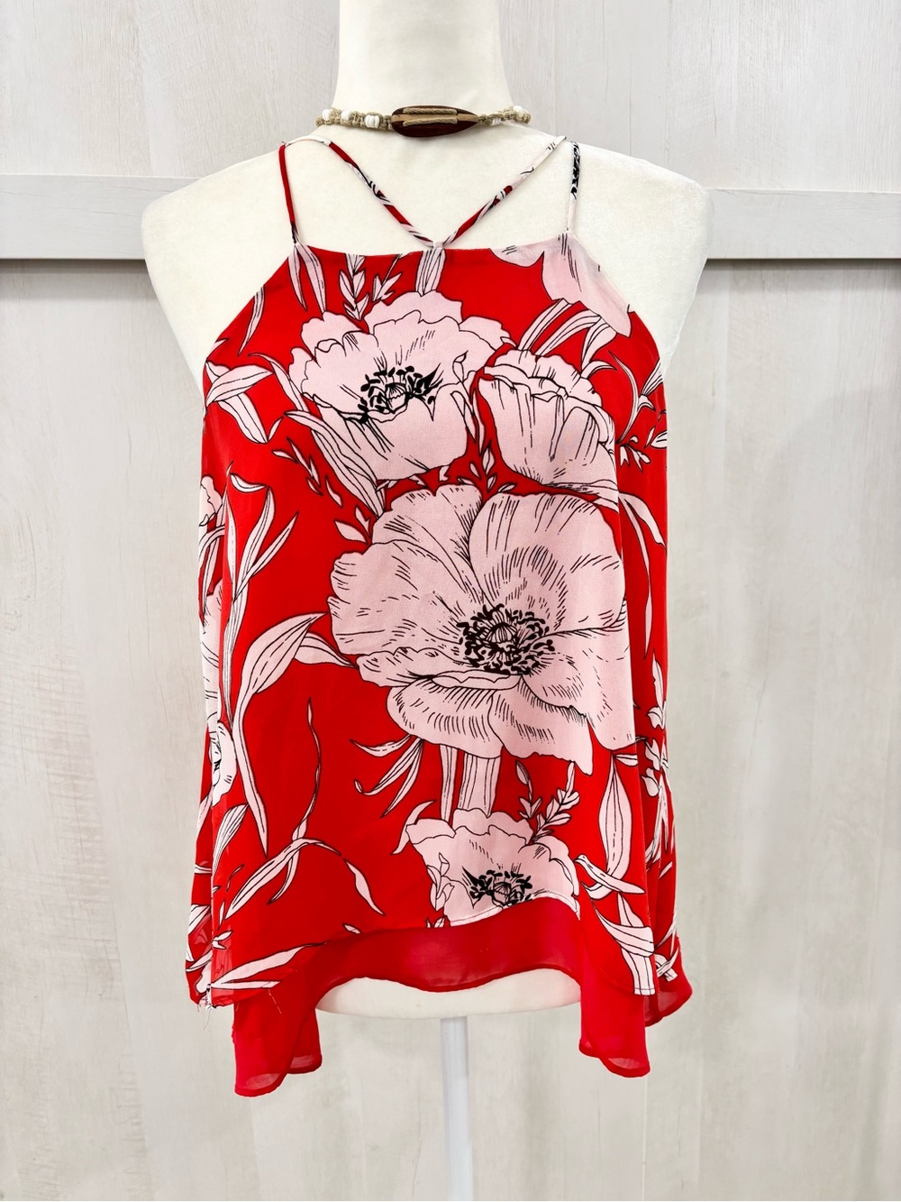 Sienna Sky Red Floral Layered Halter Spaghetti Strap Tank Top Size Medium